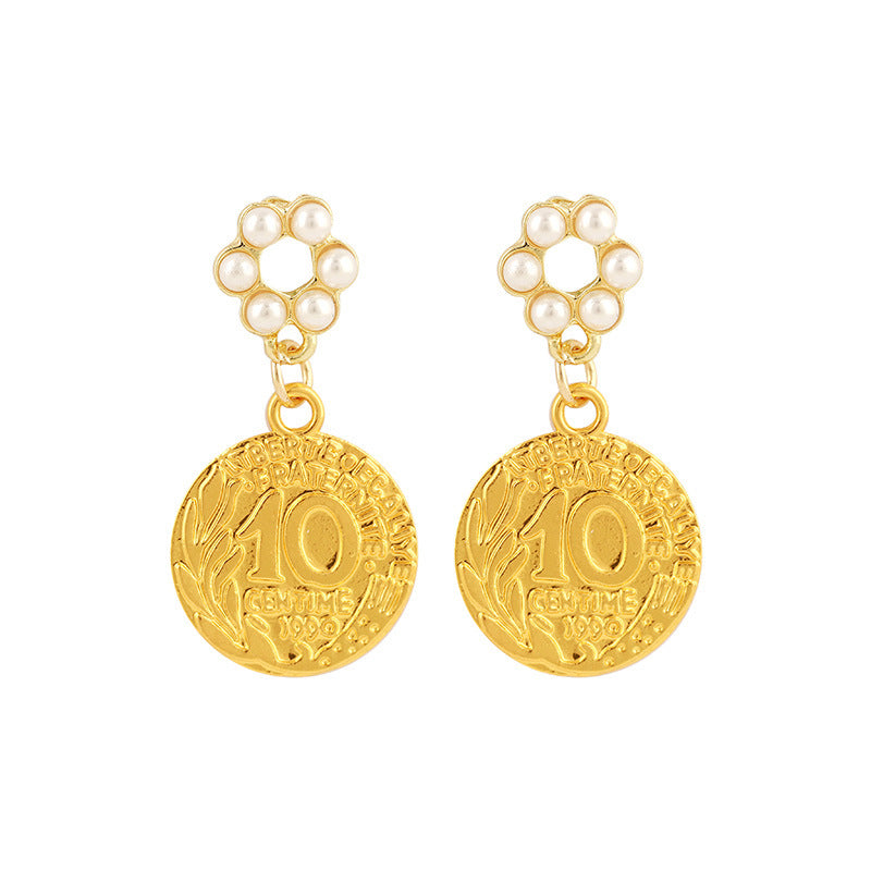 Wholesale Fashion Exaggerated Retro Alloy Pearl Portrait Earrings